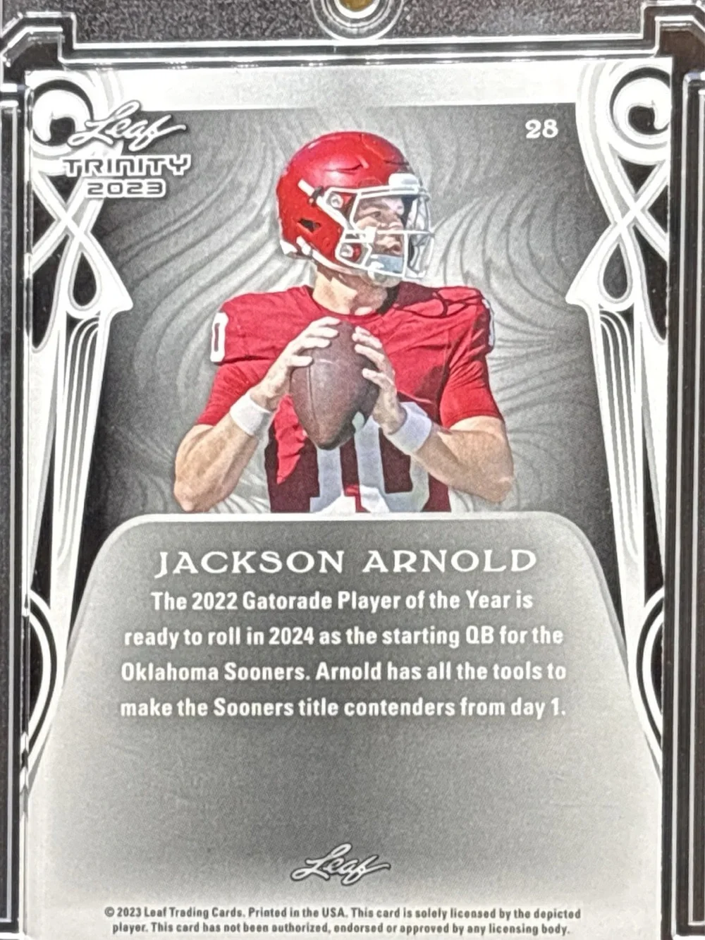 Leaf Trinity 2023 Rookie Football Trading Card -  Jackson Arnold